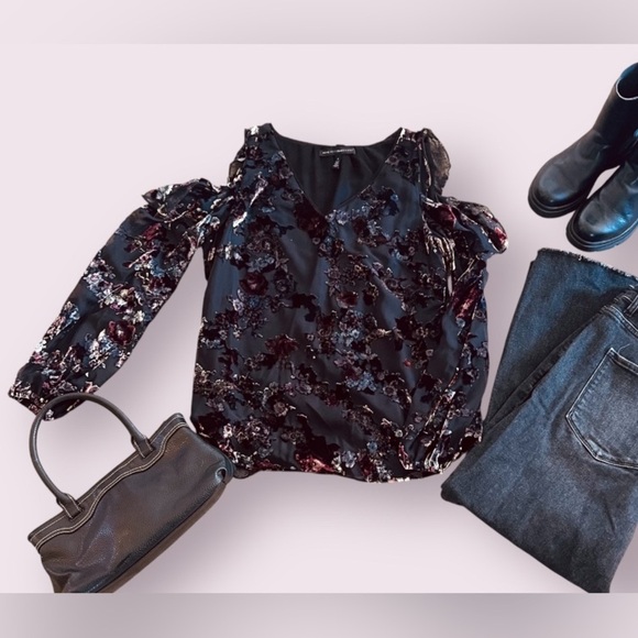 White House Black Market Tops - White House Black Market Black cold shoulder Ruffled Blouse Size 8/Whimsigoth